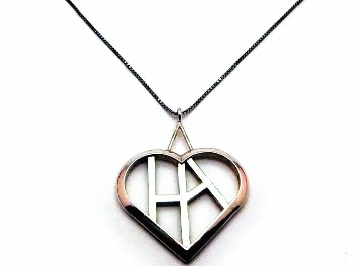 Heart of love pendant [customizable] 3d printed Front view (cusomizable initials! Chain not included) [printed in premium silver]