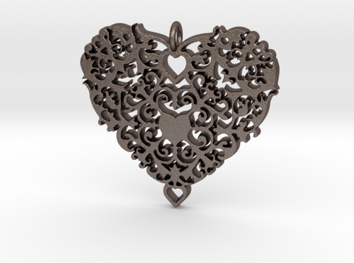 Floral Heart Pendant - Amour 3d printed 