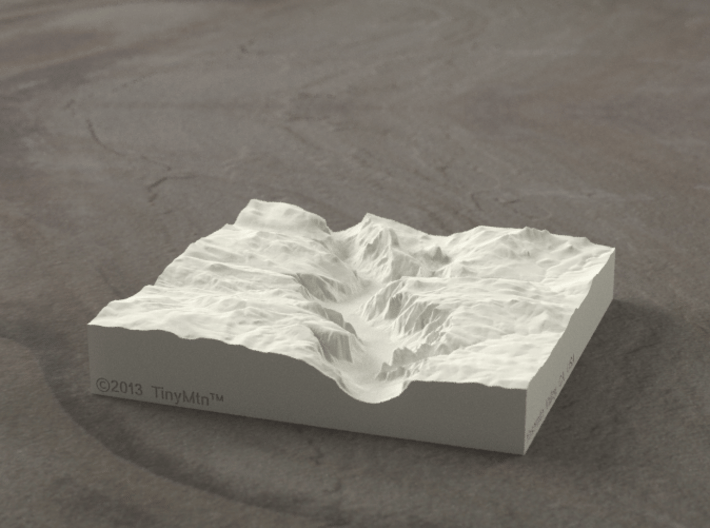 4'' Yosemite Valley, California, USA, Sandstone 3d printed Yosemite valley model rendered in Radiance, viewed from the West, past El Capitan and toward Half Dome.