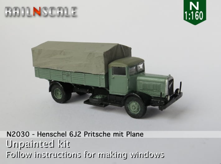 Henschel 6J2 Pritsche mit Plane (N 1:160) 3d printed
