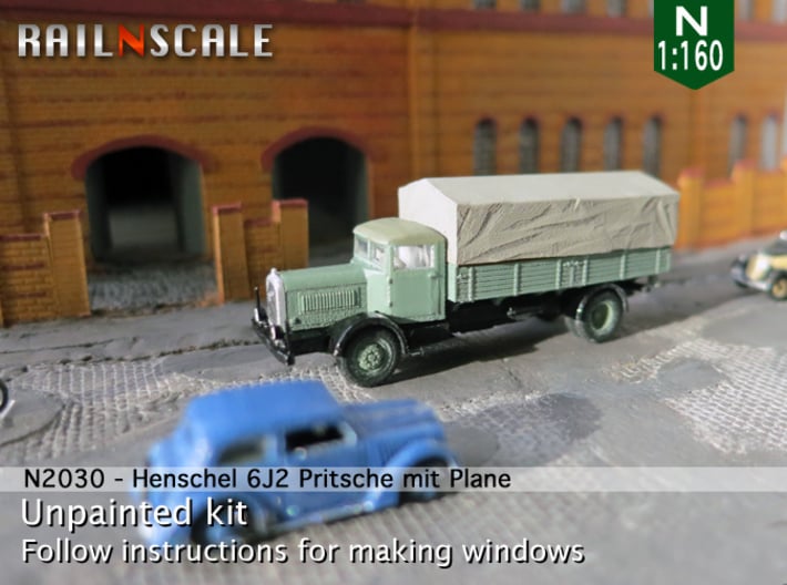 Henschel 6J2 Pritsche mit Plane (N 1:160) 3d printed 
