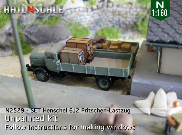 Henschel 6J2 Pritschen-Lastzug (N 1:160) 3d printed 