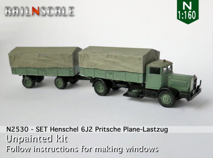 Henschel 6J2 Pritsche Plane-Lastzug (N 1:160) 3d printed