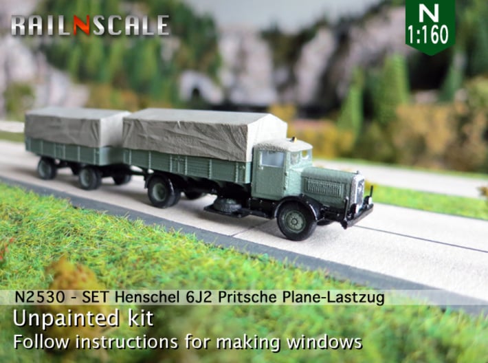 Henschel 6J2 Pritsche Plane-Lastzug (N 1:160) 3d printed 