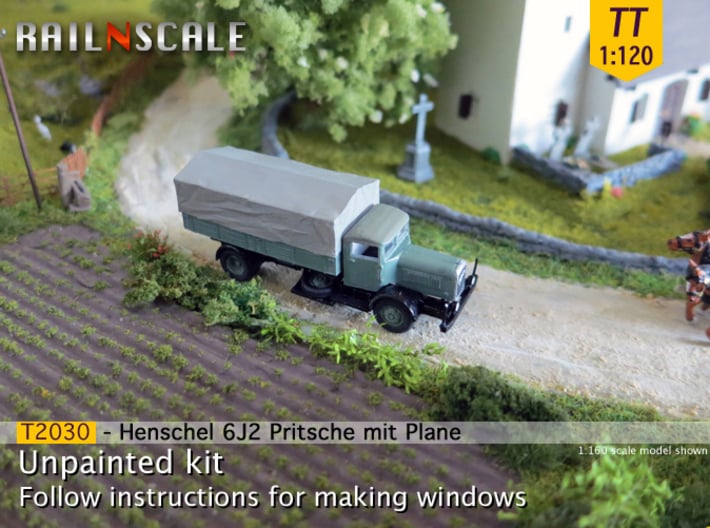 Henschel 6J2 Pritsche mit Plane (TT 1:120) 3d printed 