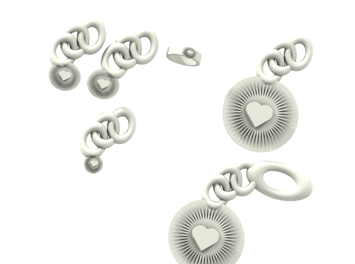 Bright Heart Pendant Key Chain And Jewelry Set 3d printed white plastic look