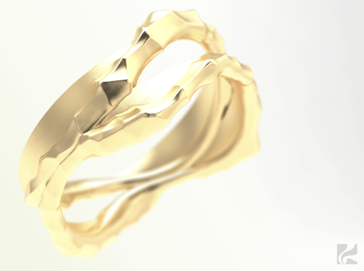 Full Dual Voronoi Ring 3d printed Gold