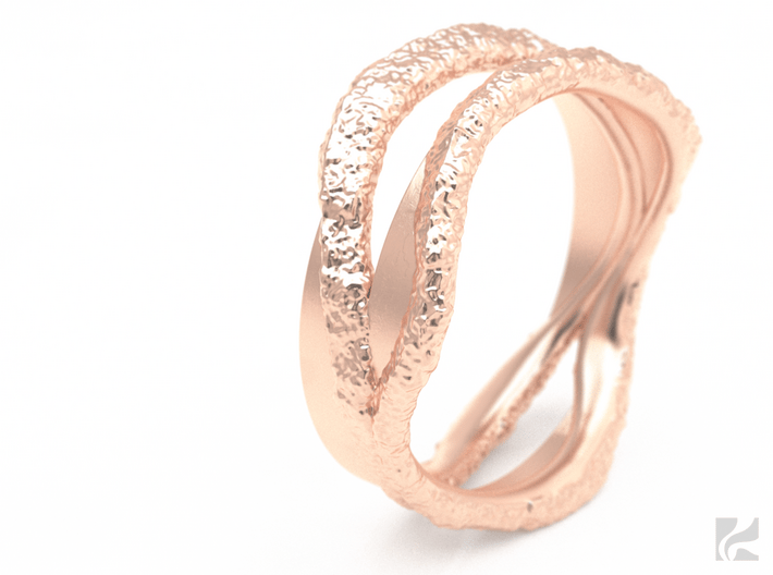 Full Dual Stone Ring 3d printed Rose Gold