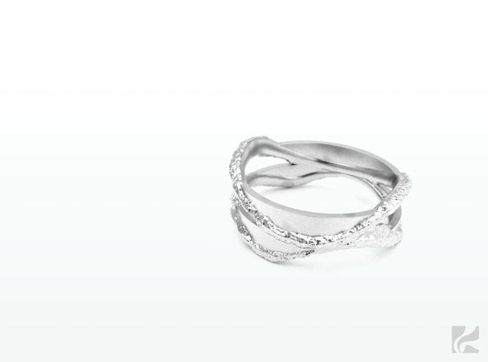 Full Dual Stone Ring 3d printed Silver