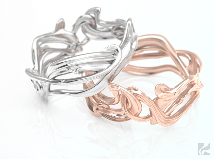 Art Nouveau Ring #1 3d printed Silver & Rose Gold