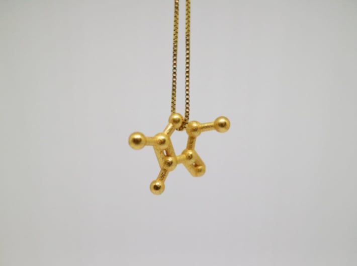 Furaneol (Strawberry Aroma) Molecule Necklace 3d printed Furaneol (Strawberry Aroma) Molecule Necklace in Polished Gold Steel.