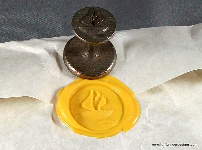 Chalice Wax Seal (Unitarian Universalist) 3d printed Chalice Wax Seal and impression in Sunflower Yellow sealing wax