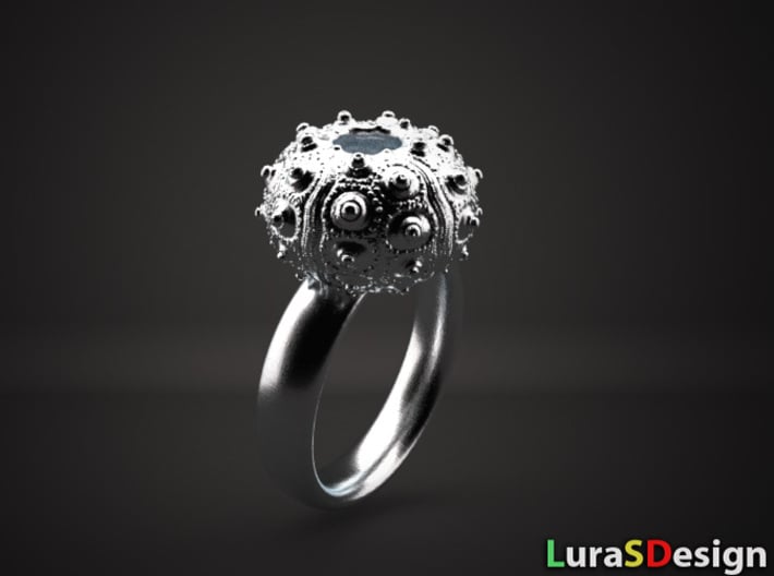 Sputnik Sea Urchin Ring 3d printed silver render