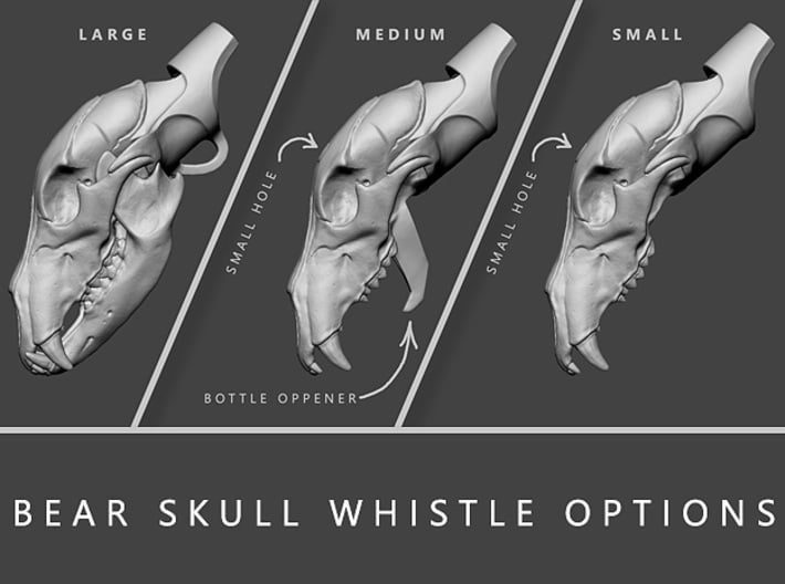 Bear Skull whistle. 7cm 3d printed bear skull whistle options: LARGE, MEDIUM, SMALL