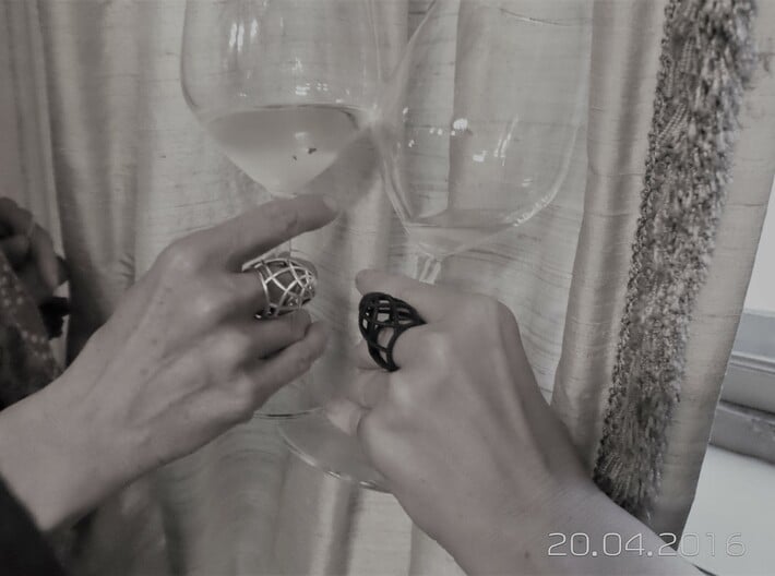 Ovo Ring 53-61 3d printed Silver & Black Natural Versatile Plastic on beautiful hands -  cheers!