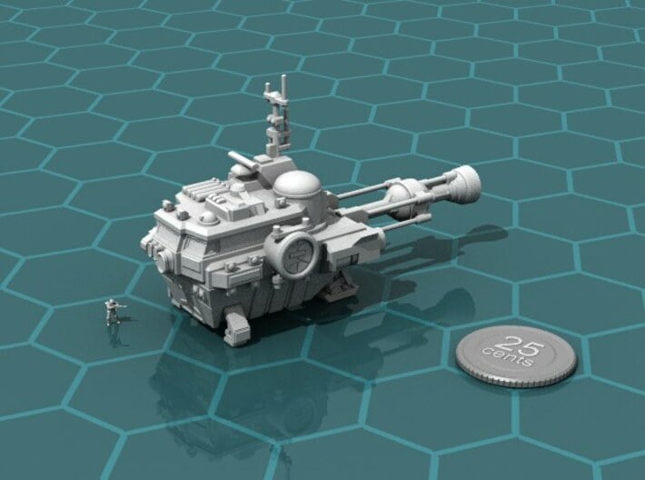 Utility Ship 3d printed Render of the model, with a virtual quarter for scale.