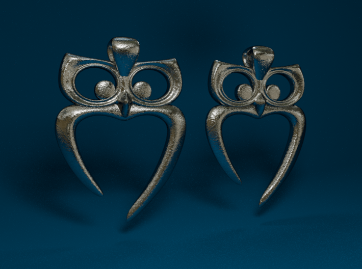 Owl Heart Earrings 3d printed Stainless Steel Render