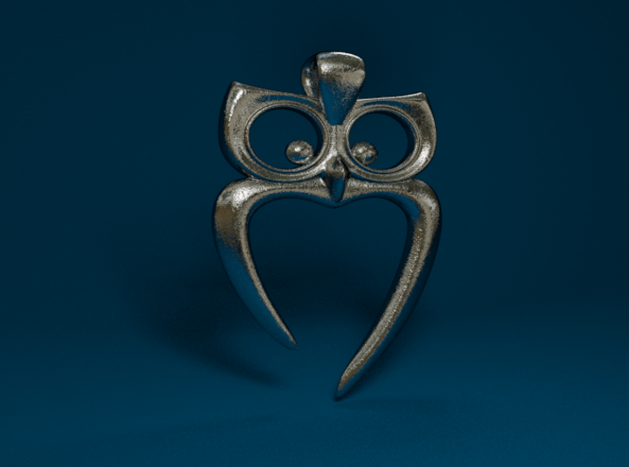 Owl Heart Pendant 3d printed Stainless Steel Render