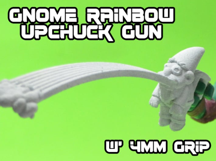 Gnome Rainbow Upchuck-Gun (4mm) 3d printed White strong and flexible print (5mm version shown), w' primer for visibility.