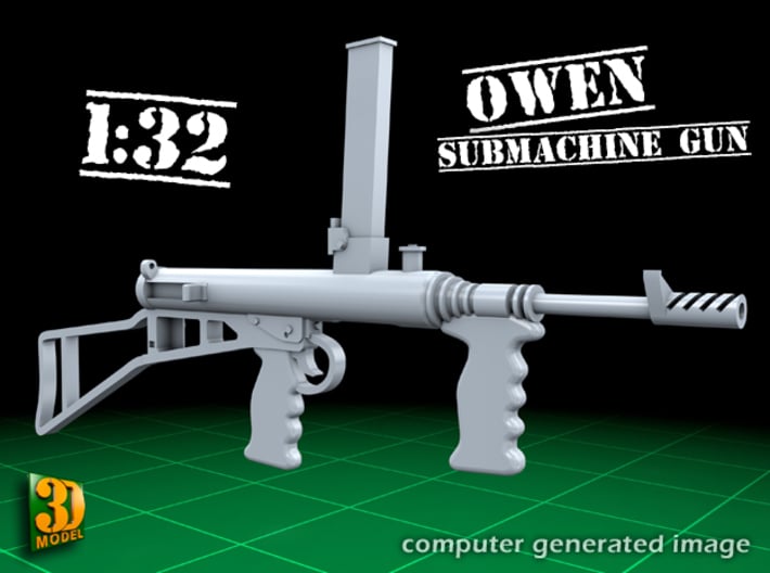 Owengun (1:32) 3d printed Owen submachine gun - 1/32 - 16 guns included