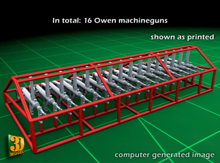 Owengun (1:32) 3d printed Owen submachine gun - 1/32 - printed with protective cage