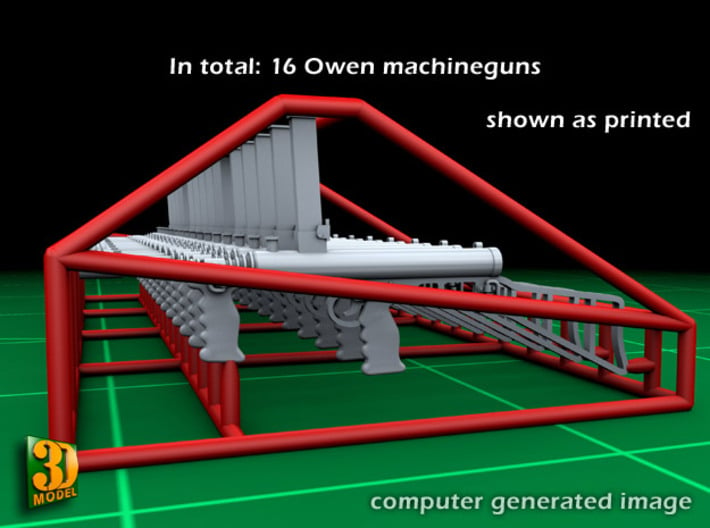 Owengun (1:32) 3d printed Owen submachine gun - 1/32 - printed with protective cage