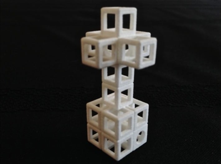 JEWELRY Pendant: Cross with Cube-Base (48 x 24mm) 3d printed Pendant: 3D Cross attached to a 8 Cube-Base (48 x 24 mm)