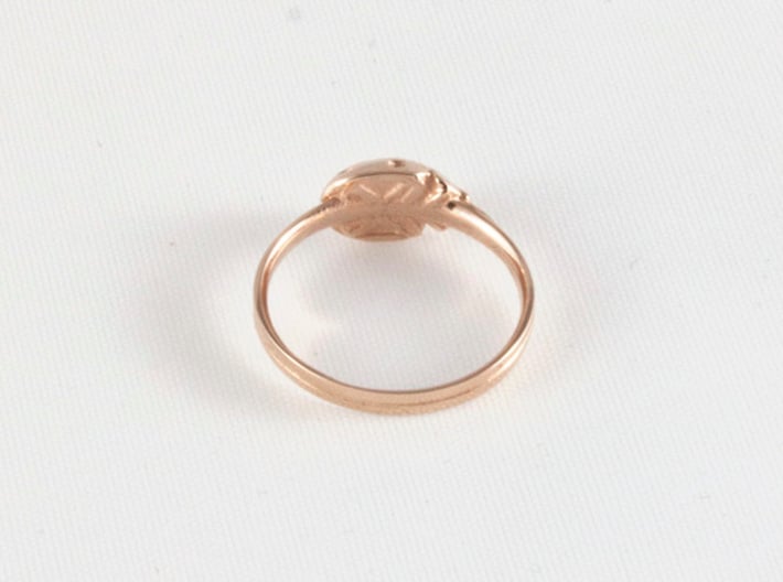 Ladybug 'Loved' Ring 3d printed 14k rose gold size 6 back view
