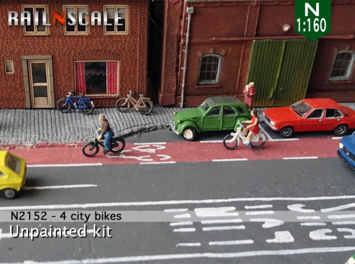 4 City-bikes (N 1:160) 3d printed 