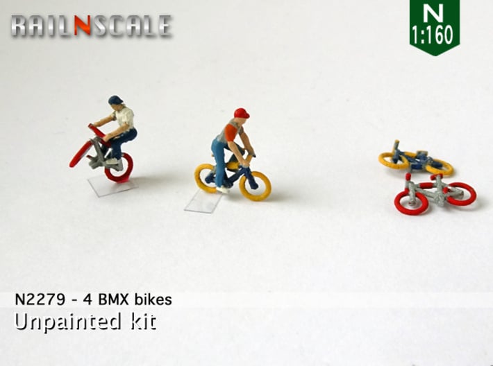 4 BMX bikes (N 1:160) 3d printed