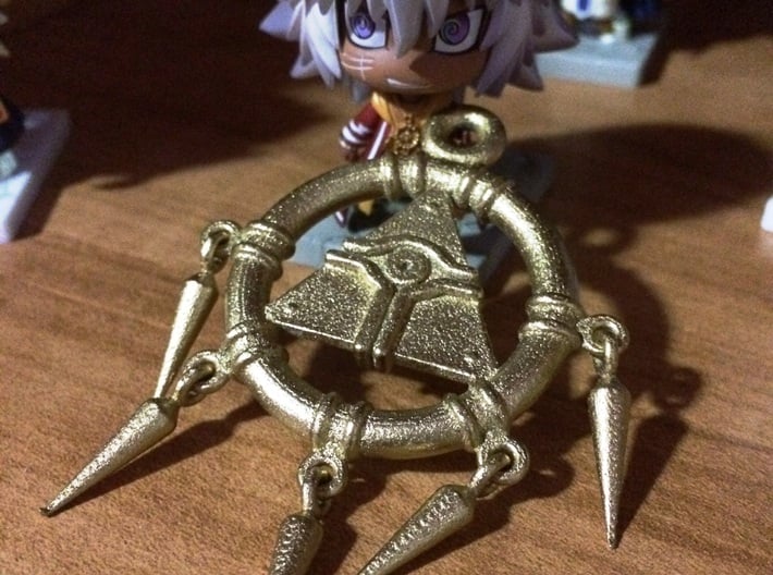 3/10 Scale Millennium Ring - Yu-gi-oh! 3d printed Spray-painted with a coat of glossy black paint, and then a coat of metallic gold paint~!