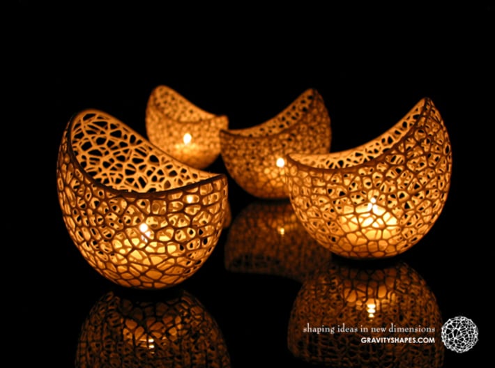 Filigree double wall tealight holder 3d printed Shapeways prints with White Strong and Flexible Polished