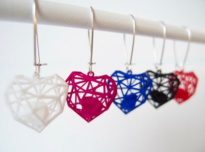 Wireframe Heart Earring 3d printed