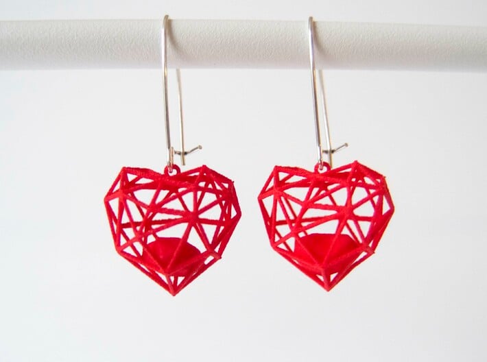 Wireframe Heart Earring 3d printed 