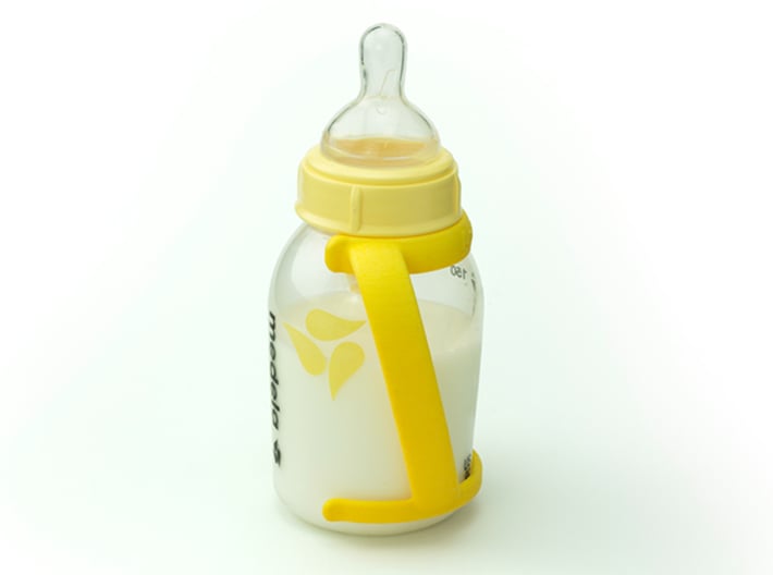 Bottle Handles for Medela 3d printed Handles are 15 degrees off axis to keep the milk in the nipple during feeding.
