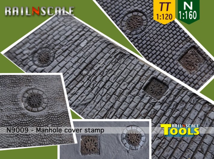 Manhole cover stamp (N 1:160 - TT 1:120) 3d printed 