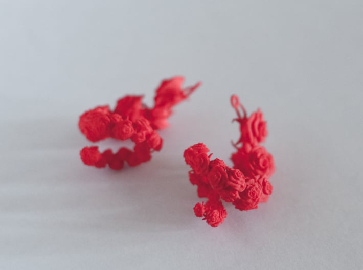 Rose Earrings 3d printed Coral red