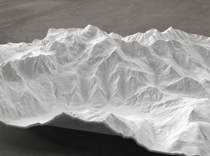 8''/20cm Mt. Blanc, France/Italy 3d printed Radiance rendering of model, viewed from the north.