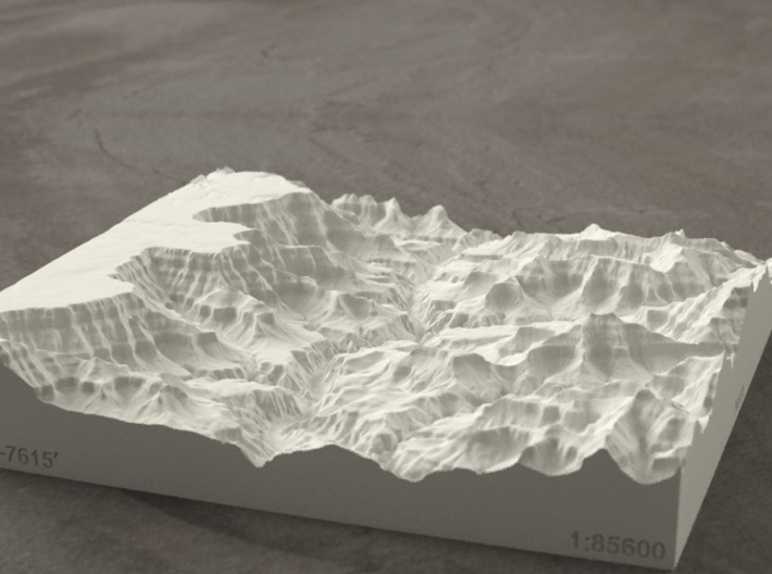 6'' Grand Canyon, Arizona, USA, Sandstone 3d printed Radiance rendering of model, viewed from the east.
