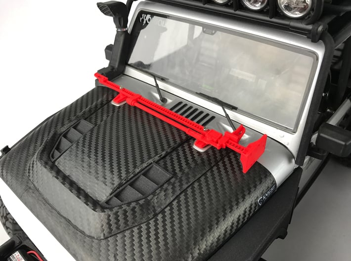 AJ10050 Jack and Hood Mount - RED 3d printed Shown in RED mounted to hood of Axial JK (sold separately)
