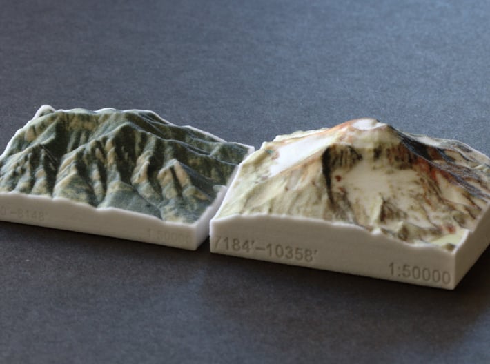 South Sister, Oregon, USA, 1:50000 3d printed South Sister next to Colorado's Flatirons, both in the same scale