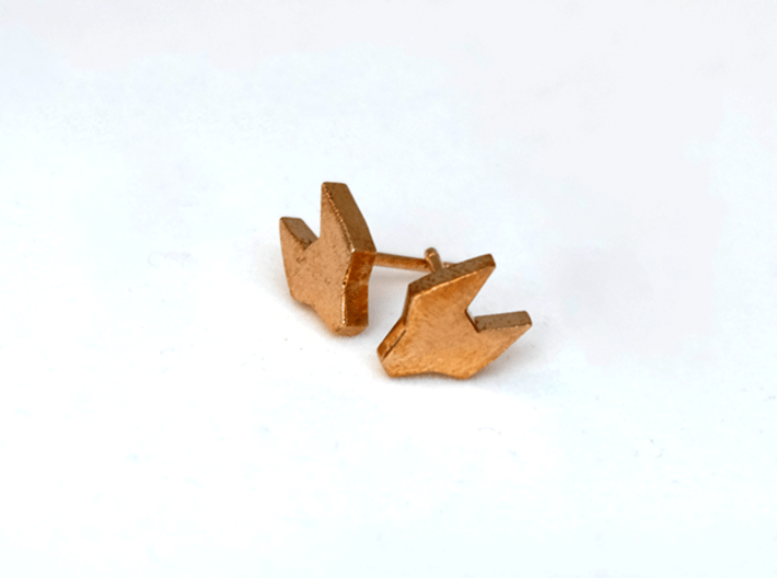 FOX Stud Earrings 3d printed Raw bronze