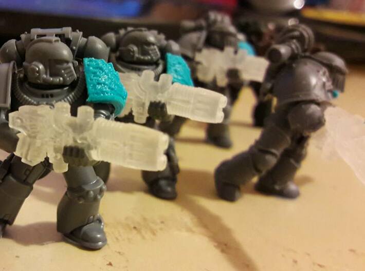 Plasma Repeating Shotgun Sprue X5 3d printed Space Marines shown for scale