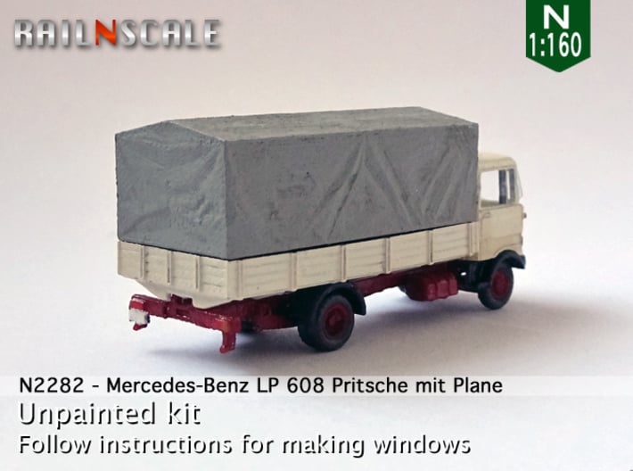 Mercedes-Benz LP 608 Pritsche mit Plane (N 1:160) 3d printed 