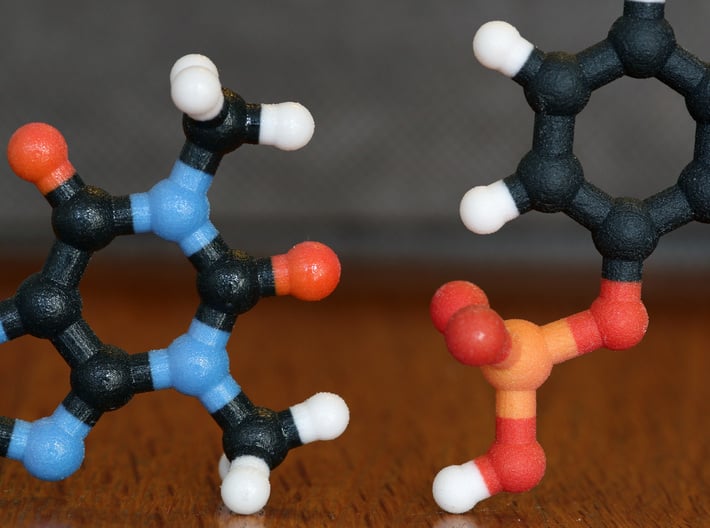 Psilocybin Molecule Model, 3 Size Options 3d printed Coated (left) and non-Coated (right) Full Color Sandstone. Coating gives a much smoother feel.