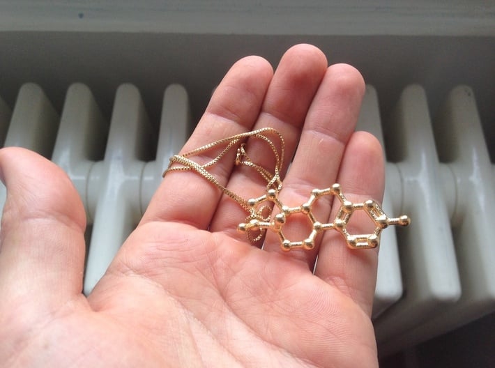 Estrogen (female sex hormone) Necklace Keychain 3d printed Estrogen molecule in Polished Gold Steel