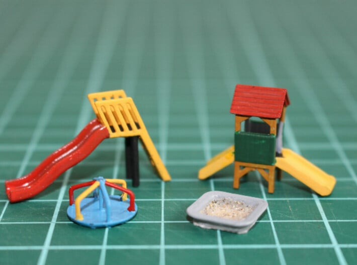 N Scale Playground Equipment 3d printed Playground parts without the jungle gym and seesaw