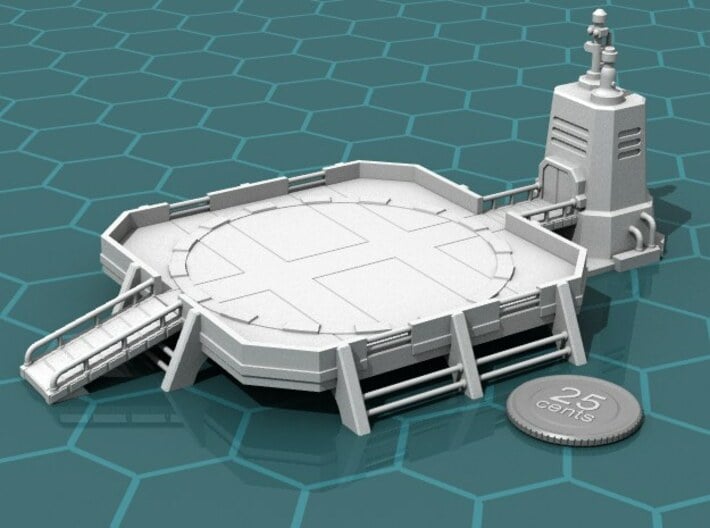 Landing Pad 3d printed Render of the model, with a virtual quarter for scale.