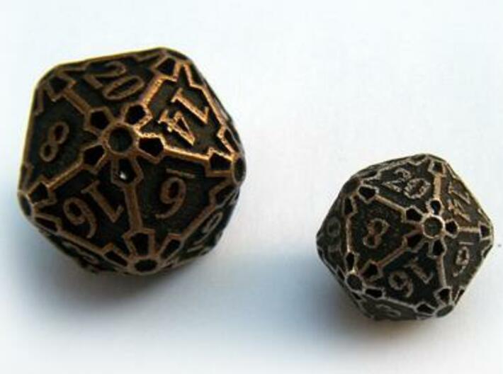 Large Premier d20 3d printed Compared to a standard-sized Die20