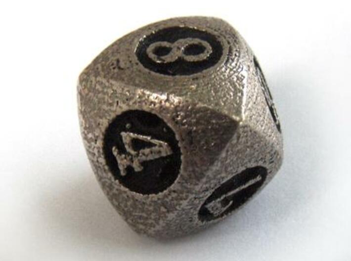 Overstuffed d8 3d printed In stainless steel and inked